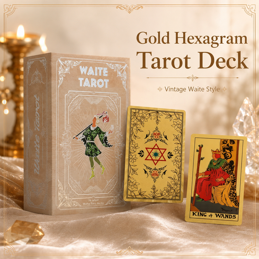 Gold Foil Hexagram Tarot Deck Boxed Set Waterproof PVC Plastic 78-Card Waite Tarot Cards, Classic Divination Oracle Deck, Gold Hexagram Gift Box, Full Colour Printed Collectible Tarot Cards