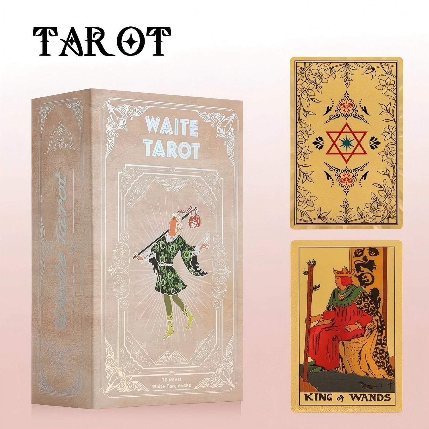Gold Foil Hexagram Tarot Deck Boxed Set Waterproof PVC Plastic 78-Card Waite Tarot Cards, Classic Divination Oracle Deck, Gold Hexagram Gift Box, Full Colour Printed Collectible Tarot Cards