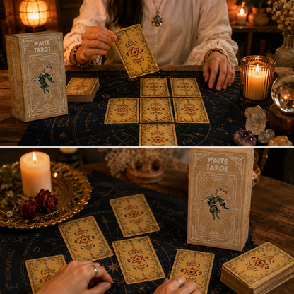 Gold Foil Hexagram Tarot Deck Boxed Set Waterproof PVC Plastic 78-Card Waite Tarot Cards, Classic Divination Oracle Deck, Gold Hexagram Gift Box, Full Colour Printed Collectible Tarot Cards
