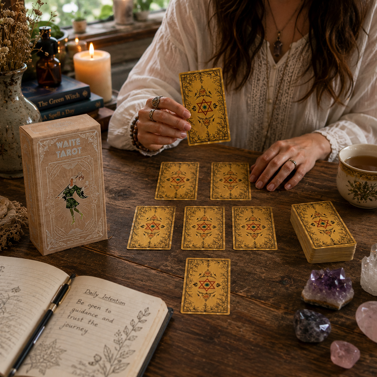Gold Foil Hexagram Tarot Deck Boxed Set Waterproof PVC Plastic 78-Card Waite Tarot Cards, Classic Divination Oracle Deck, Gold Hexagram Gift Box, Full Colour Printed Collectible Tarot Cards