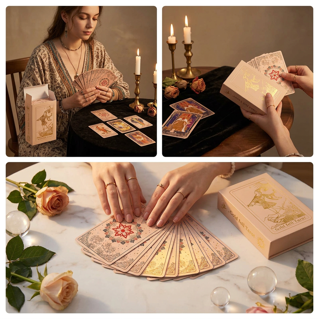 Gold Foil Tarot Deck Rose Seasons Boxed Set Waterproof PVC Plastic 78-Card Waite Tarot Cards, Full Colour Printed Divination Oracle Deck, Rose Seasons Gift Box, Collectible Tarot Card Set