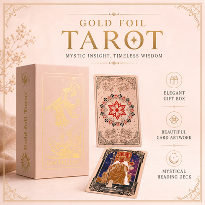 Gold Foil Tarot Deck Flower Love Boxed Set Waterproof PVC Plastic 78-Card Waite Tarot Cards, Full Colour Printed Divination Oracle Deck, Flower Love Gift Box, Collectible Tarot Card Set