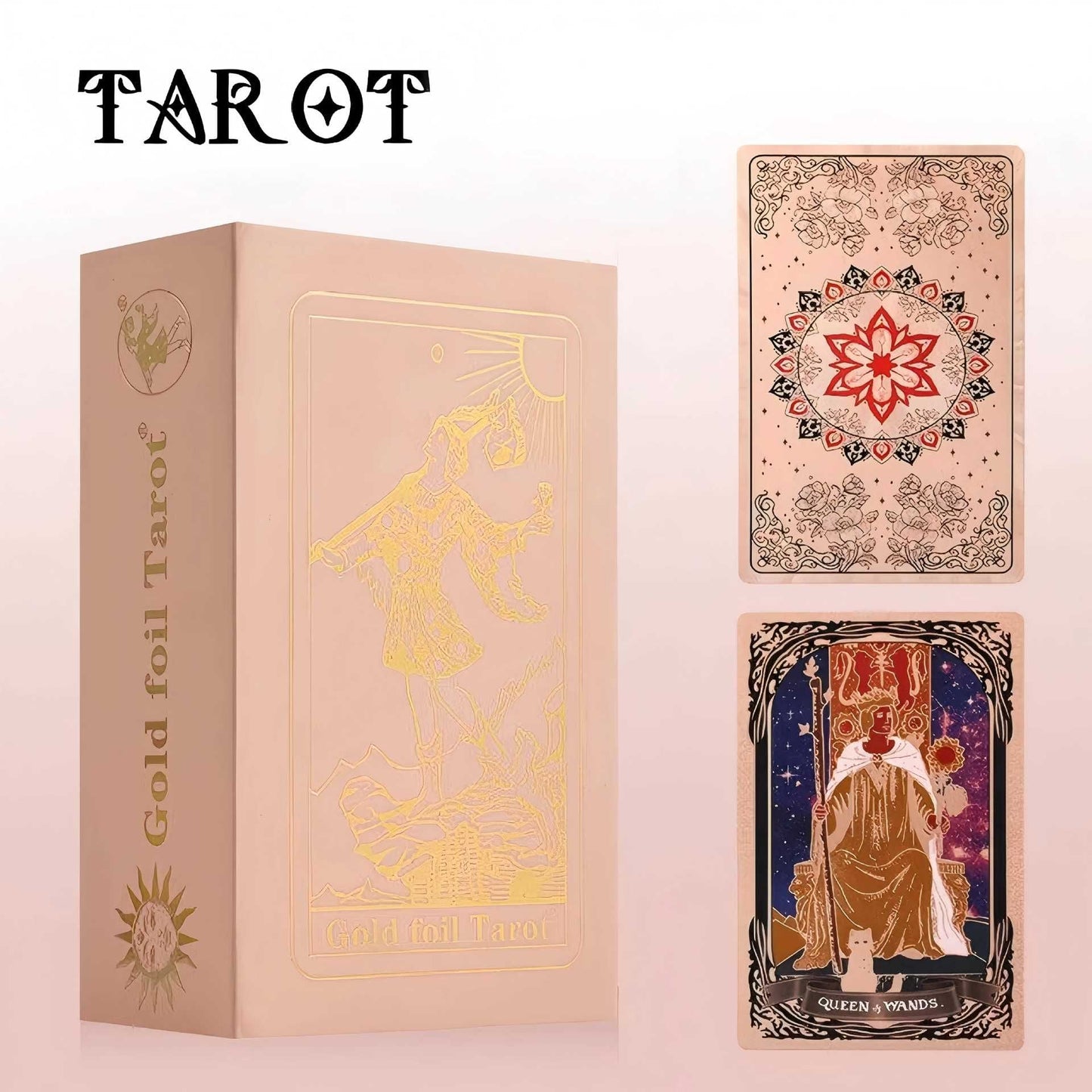 Gold Foil Tarot Deck Flower Love Boxed Set Waterproof PVC Plastic 78-Card Waite Tarot Cards, Full Colour Printed Divination Oracle Deck, Flower Love Gift Box, Collectible Tarot Card Set