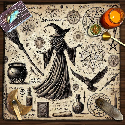 Gold Foil Tarot Cards with Hexagram Gift Box & 75 Ã— 75 cm Witch Tarot Tablecloth Set, Waterproof PVC Waite Tarot Deck, 78 Gilded Cards, Divination Reading Bundle, Spiritual Gift Set
