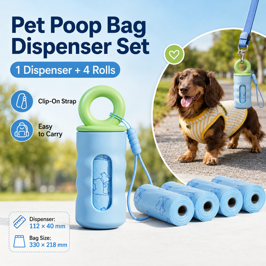 Blue Pet Poop Bag Dispenser with 4 Waste Bag Rolls Portable Dog Waste Bag Holder Clip-On Leash Dispenser Twist Lock Refillable Pet Waste Bag Carrier for Dog Walking Travel Outdoor Accessories