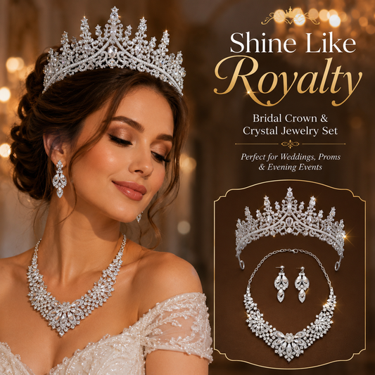 Luxury Crystal Bridal Tiara Necklace Earrings Set Sparkling Rhinestone Crown Jewelry Set for Wedding Bride Prom Party Evening Dress Accessories