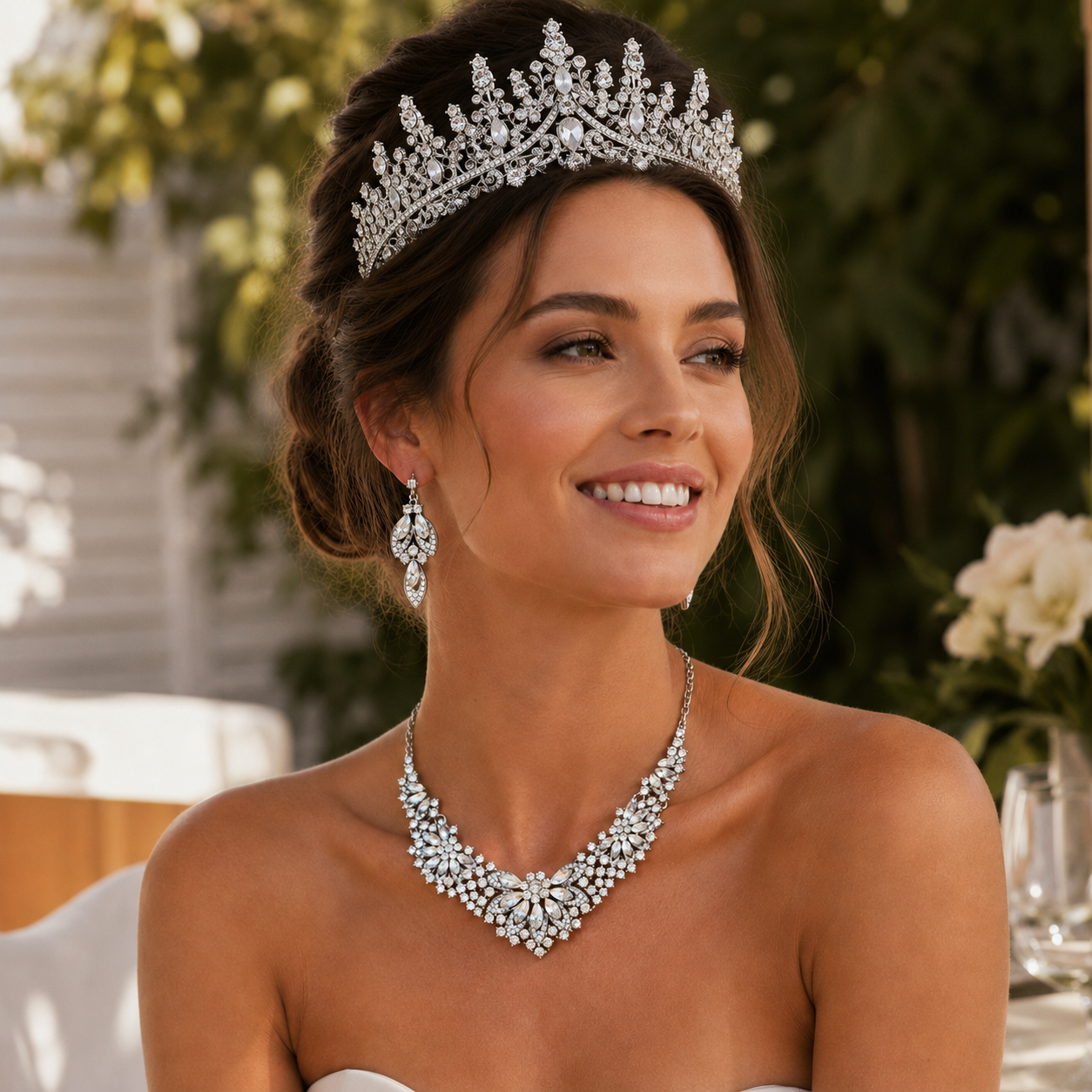 Luxury Crystal Bridal Tiara Necklace Earrings Set Sparkling Rhinestone Crown Jewelry Set for Wedding Bride Prom Party Evening Dress Accessories
