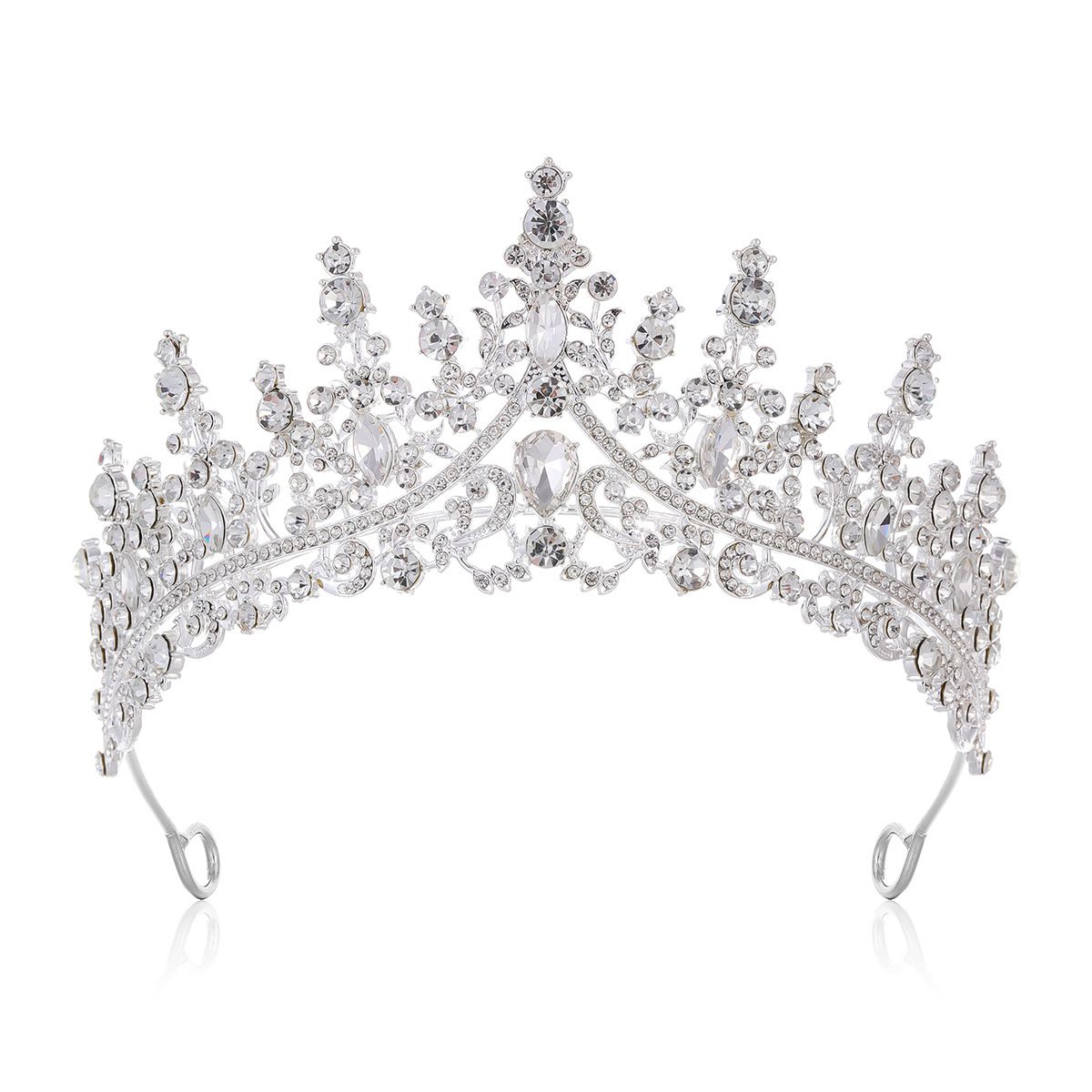 Pearl Tassel Necklace & Rhinestone Tiara Set Bridal Crown Jewelry Accessories for Wedding Bride Prom Party Evening Events