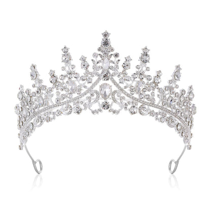 Pearl Tassel Necklace & Rhinestone Tiara Set Bridal Crown Jewelry Accessories for Wedding Bride Prom Party Evening Events
