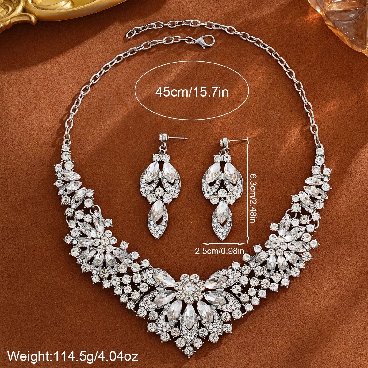Crystal Necklace Earrings Set for Women Luxury Rhinestone Bridal Jewelry Statement Choker Necklace Wedding Bride Prom Party Accessories