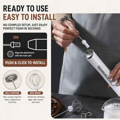 White 2 in 1 Handheld Electric Milk Frother and Egg Whisk with Storage Case Wireless Rechargeable Coffee Frother Mixer for Latte Cappuccino Baking Cream and Kitchen Use