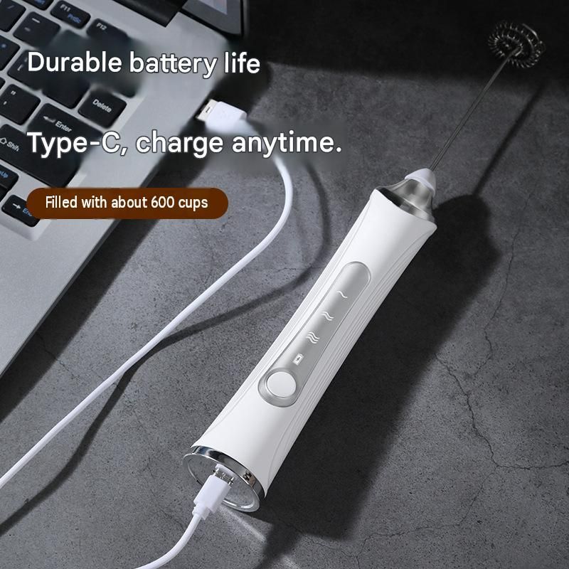 White 2 in 1 Handheld Electric Milk Frother and Egg Whisk with Storage Case Wireless Rechargeable Coffee Frother Mixer for Latte Cappuccino Baking Cream and Kitchen Use