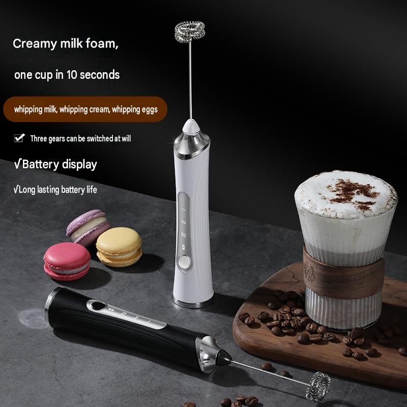 Black 2 in 1 Handheld Electric Milk Frother and Egg Whisk with Storage Case Wireless Rechargeable Coffee Frother Mixer for Latte Cappuccino Baking Cream and Kitchen Use