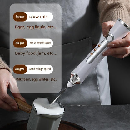 Black 2 in 1 Handheld Electric Milk Frother and Egg Whisk with Storage Case Wireless Rechargeable Coffee Frother Mixer for Latte Cappuccino Baking Cream and Kitchen Use