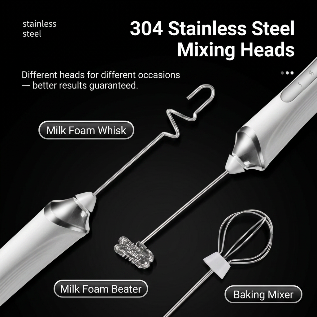 White 3 in 1 Handheld Electric Milk Frother with Storage Case Wireless Rechargeable Mixer and Whisk for Coffee Latte Cappuccino Cream Baking and Kitchen Use