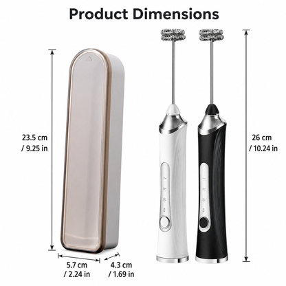 White 3 in 1 Handheld Electric Milk Frother with Storage Case Wireless Rechargeable Mixer and Whisk for Coffee Latte Cappuccino Cream Baking and Kitchen Use