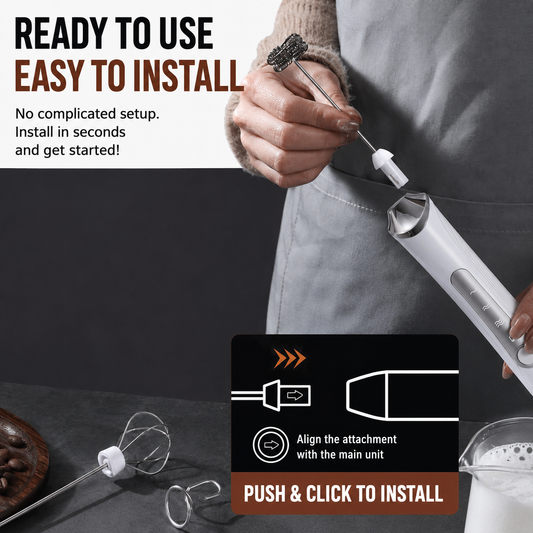 Black 3 in 1 Handheld Electric Milk Frother with Storage Case Wireless Rechargeable Mixer and Whisk for Coffee Latte Cappuccino Cream Baking and Kitchen Use