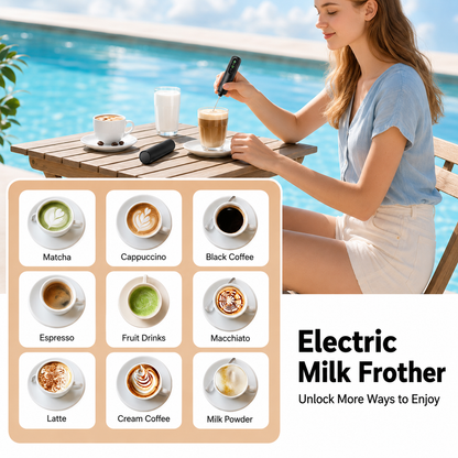 Rechargeable Handheld Milk Frother with Adjustable Speed Electric Whisk Mixer Portable Coffee Foam Maker for Latte Cappuccino Egg Cream and Baking