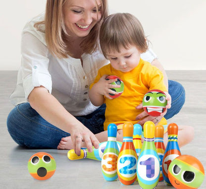 Mini Bowling Set 10 Pins 2 Balls Indoor Outdoor Family Party Game Soft Bowling Toy Set Small Size Sports Activity Set for Home Garden Recreation and Fun Entertainment