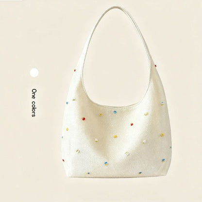 Embroidered Mesh Tote Bag for Women Large Capacity Shoulder Bag Lightweight Floral Embroidery Handbag Casual Daily Work Commuter Bag Stylish Summer Beach Shopping Bag