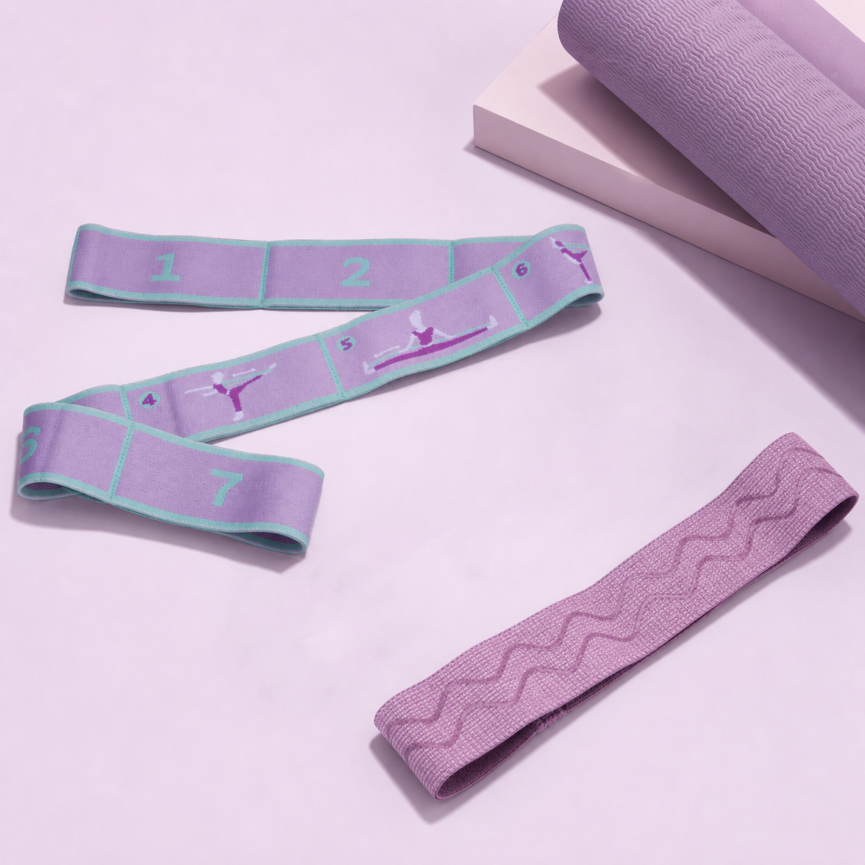 8 Grid Yoga Stretching Strap and 40LB Resistance Band Set for Pilates Workout Adjustable Stretch Band with Numbered Positions Glute Training Exercise Band Fitness Equipment for Yoga Dance Flexibility Training