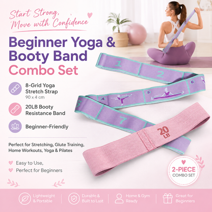 8 Grid Yoga Stretching Strap and 20LB Resistance Band Set for Pilates Workout Adjustable Stretch Band with Numbered Positions Glute Training Exercise Band Fitness Equipment for Yoga Dance Flexibility Training