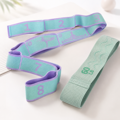 Green and purple 8 Grid Yoga Stretching Strap and 60LB Resistance Band Set for Pilates Workout Adjustable Stretch Band with Numbered Positions Glute Training Exercise Band Fitness Equipment for Yoga Dance Flexibility Training