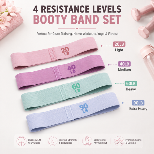 4 Level Resistance Booty Band Set Fabric Glute Bands for Women Hip Training Pilates Yoga Home Workout Lower Body Strength Exercise with 20LB 40LB 60LB 90LB Resistance Levels