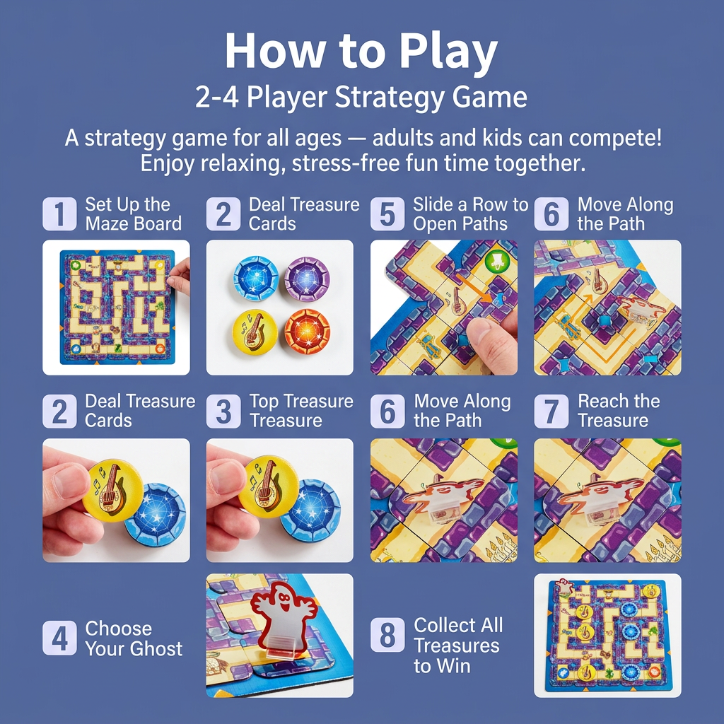 Ghost Maze Board Game Family Strategy Game Interactive Flying Chess Tabletop Puzzle Game with Treasure Hunt Cards Moving Maze Pieces for Home Entertainment Party Activities