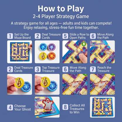 Ghost Maze Board Game Family Strategy Game Interactive Flying Chess Tabletop Puzzle Game with Treasure Hunt Cards Moving Maze Pieces for Home Entertainment Party Activities