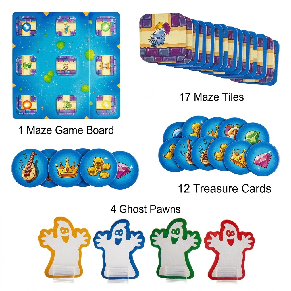 Ghost Maze Board Game Family Strategy Game Interactive Flying Chess Tabletop Puzzle Game with Treasure Hunt Cards Moving Maze Pieces for Home Entertainment Party Activities