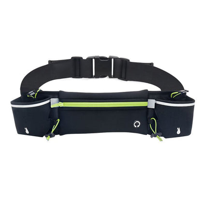 Green Running Belt and 2 Pack LED Wrist Light Set Outdoor Sports Waist Bag with Water Bottle Holder Reflective Running Belt and Rechargeable Safety Wrist Lights for Night Running Hiking Cycling Fitness