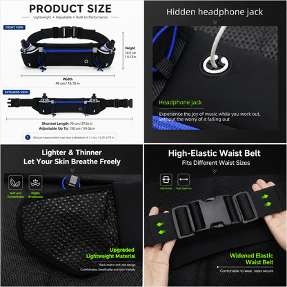Blue Running Belt and 2 Pack LED Wrist Light Set Outdoor Sports Waist Bag with Water Bottle Holder Reflective Running Belt and Rechargeable Safety Wrist Lights for Night Running Hiking Cycling Fitness