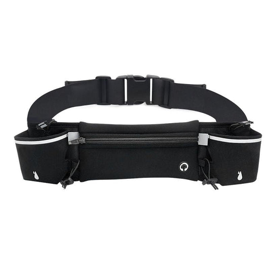 Black Running Waist Pack Sports Belt with Water Bottle Holder Adjustable Phone Waist Bag Reflective Lightweight Fanny Pack for Marathon Running Hiking Cycling Walking Fitness and Outdoor Activities