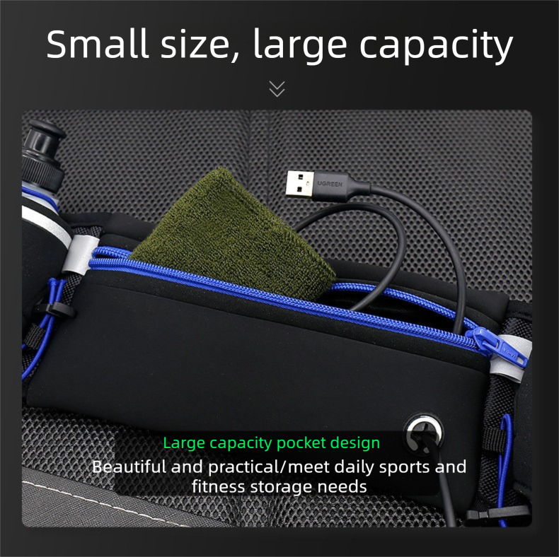 Black Running Waist Pack Sports Belt with Water Bottle Holder Adjustable Phone Waist Bag Reflective Lightweight Fanny Pack for Marathon Running Hiking Cycling Walking Fitness and Outdoor Activities