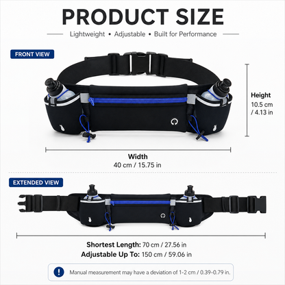 Blue Running Waist Pack Sports Belt with Water Bottle Holder Adjustable Phone Waist Bag Reflective Lightweight Fanny Pack for Marathon Running Hiking Cycling Walking Fitness and Outdoor Activities