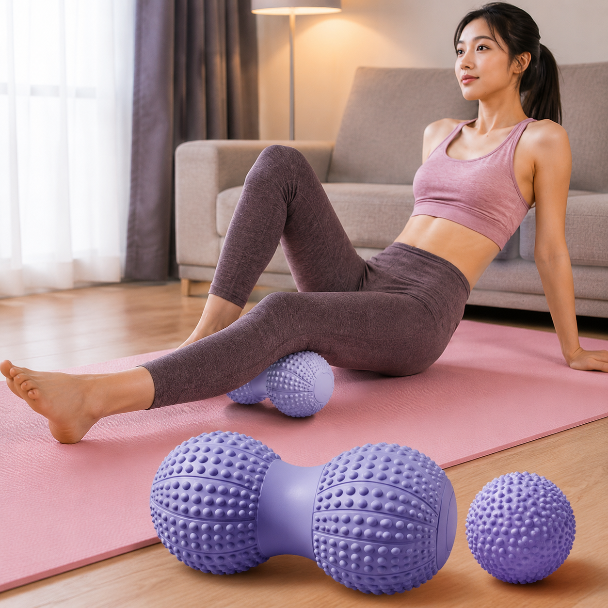 Massage Ball Set - Purple TPR Peanut Ball and Single Ball Combo - Foot Arch, Neck, Shoulder and Back Muscle Release Tool for Fitness, Mobility and Everyday Recovery