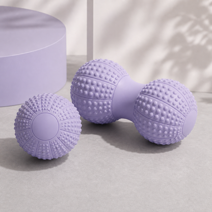 Massage Ball Set - Purple TPR Peanut Ball and Single Ball Combo - Foot Arch, Neck, Shoulder and Back Muscle Release Tool for Fitness, Mobility and Everyday Recovery