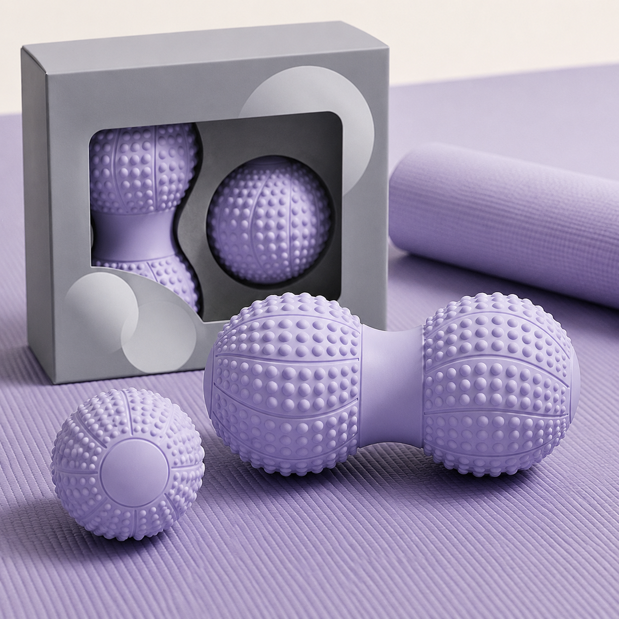 Massage Ball Set - Purple TPR Peanut Ball and Single Ball Combo - Foot Arch, Neck, Shoulder and Back Muscle Release Tool for Fitness, Mobility and Everyday Recovery