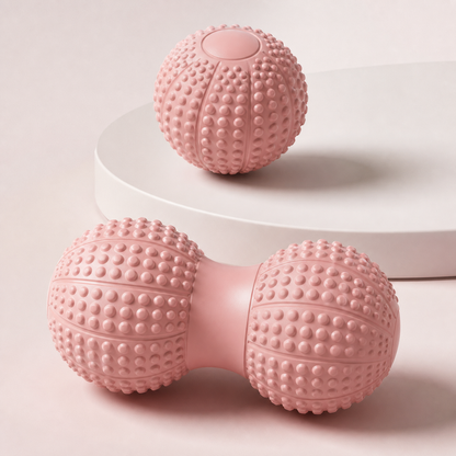 Peanut Massage Ball Set - Pink TPR Dual and Single Trigger Point Balls, Portable Self Massage for Feet, Arches, Neck, Shoulders, Back and Fitness Recovery