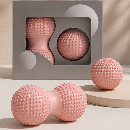 Peanut Massage Ball Set - Pink TPR Dual and Single Trigger Point Balls, Portable Self Massage for Feet, Arches, Neck, Shoulders, Back and Fitness Recovery