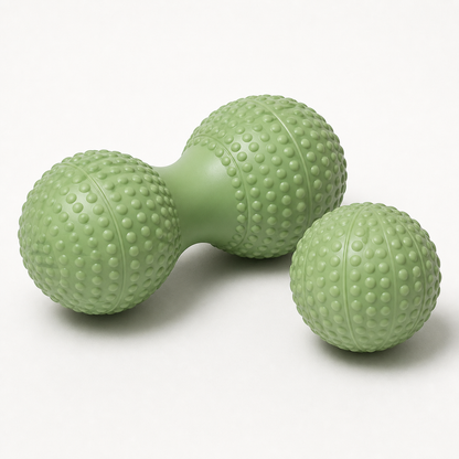 Green TPR Peanut Massage Ball Set - Dual Ball Self Massage Tool for Foot Arch, Neck, Shoulder and Back Muscle Relaxation, Home Gym Yoga and Travel Use