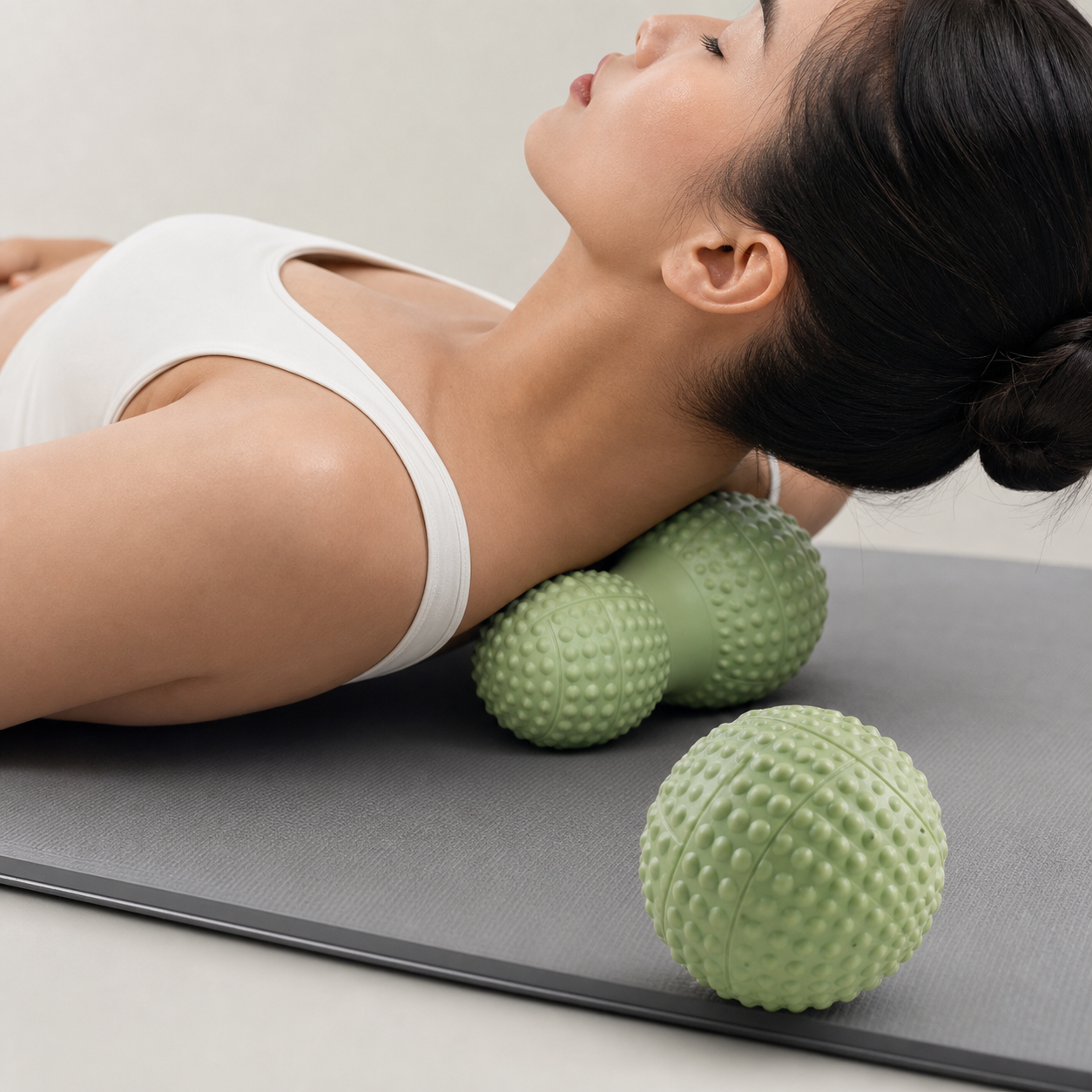 Green TPR Peanut Massage Ball Set - Dual Ball Self Massage Tool for Foot Arch, Neck, Shoulder and Back Muscle Relaxation, Home Gym Yoga and Travel Use