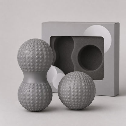 Peanut Massage Ball Set - Grey TPR Peanut Ball and Single Trigger Point Ball, Portable Foot Arch and Full Body Muscle Release for Home, Gym and Travel