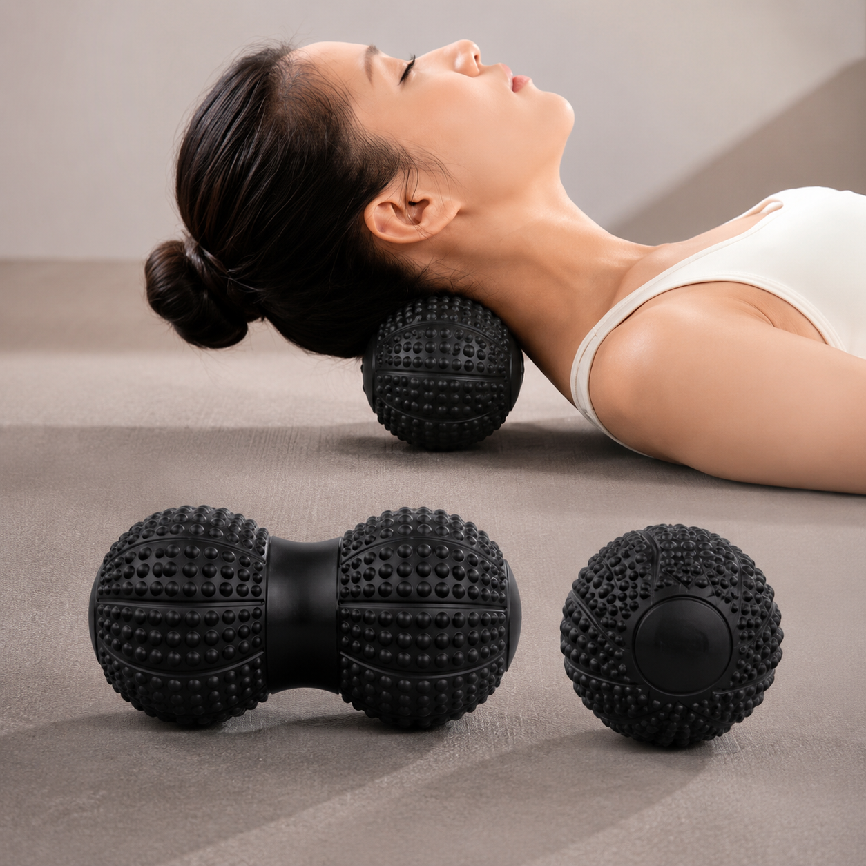 Massage Ball Set - Black TPR Peanut Ball and Single Ball - Trigger Point Self Massage for Feet, Arches, Neck, Shoulders, Back and Post Workout Recovery