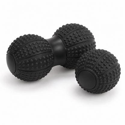 Massage Ball Set - Black TPR Peanut Ball and Single Ball - Trigger Point Self Massage for Feet, Arches, Neck, Shoulders, Back and Post Workout Recovery