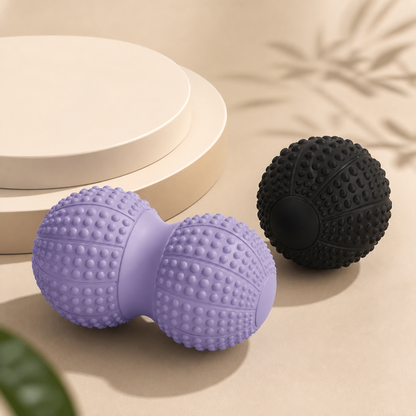 Massage Ball Set - Black TPR Peanut Ball and Single Ball - Trigger Point Self Massage for Feet, Arches, Neck, Shoulders, Back and Post Workout Recovery
