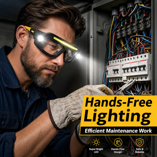 Rechargeable LED Glasses Light Yellow Outdoor Headlamp with 5 Lighting Modes Type C Charging COB Work Light for Cycling Night Fishing Hiking Camping Running Repair and Outdoor Activities