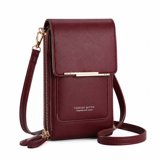 Red Touch Screen Phone Wallet Crossbody Bag for Women Vertical PU Leather Purse with Card Holder Zipper Pocket Adjustable Strap for Travel Shopping Everyday Use