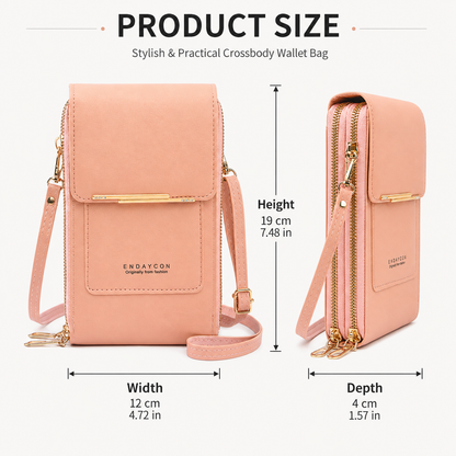 Red Touch Screen Phone Wallet Crossbody Bag for Women Vertical PU Leather Purse with Card Holder Zipper Pocket Adjustable Strap for Travel Shopping Everyday Use
